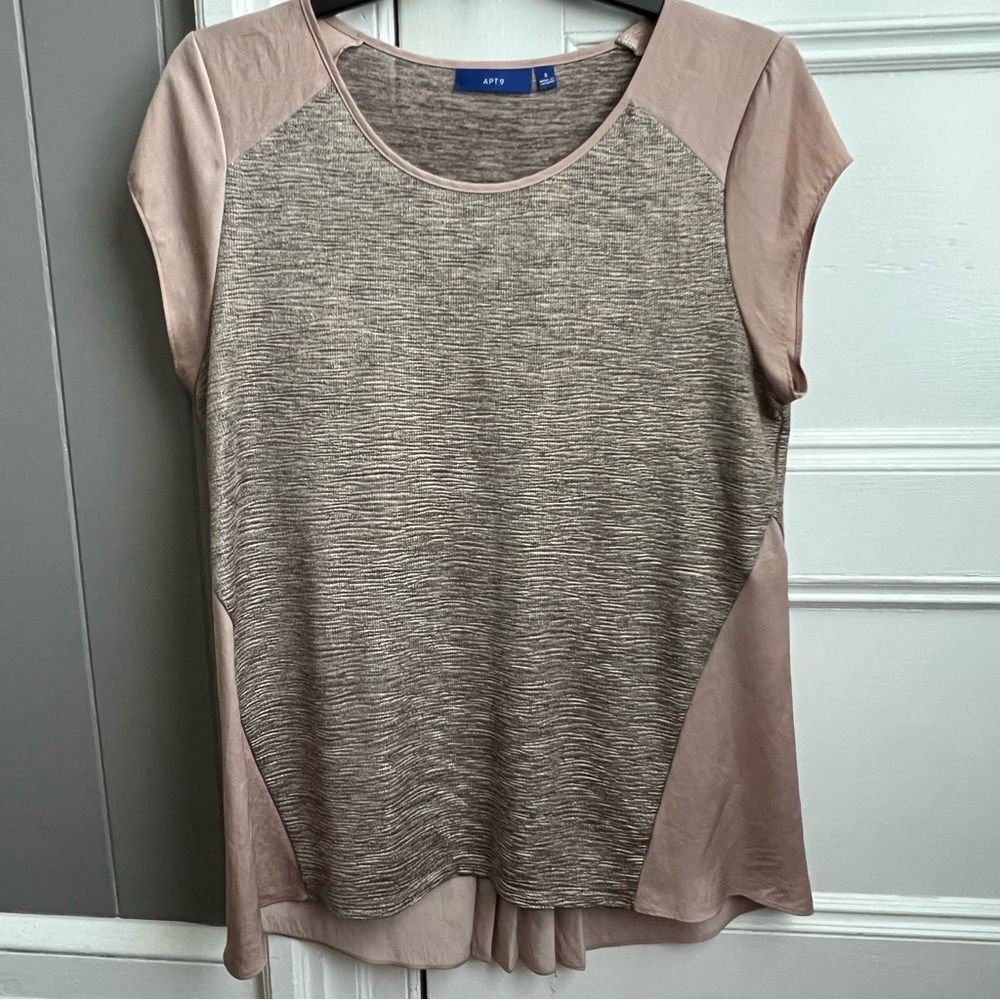 Apt.9 Satin Pink Metallic Lightweight Crewneck Stretchy Blouse  S